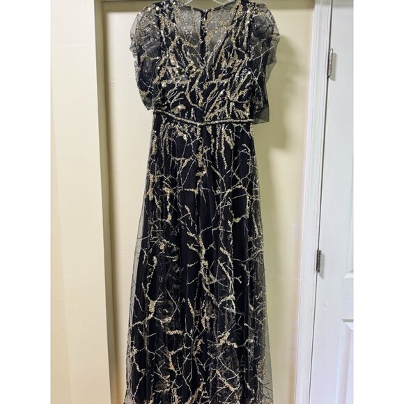 New Mac Duggal 20428 EMBELLISHED GATHERED Puff Sleeve Faux Wrap Gown 8 $798 - Picture 5 of 6